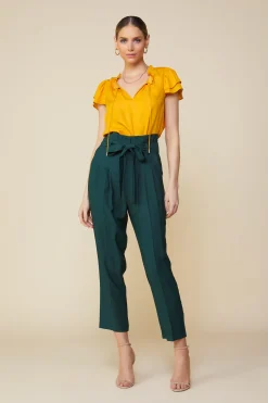 SKIES ARE BLUE Pants*Paper Bag Belted Pants Gemstonegreen