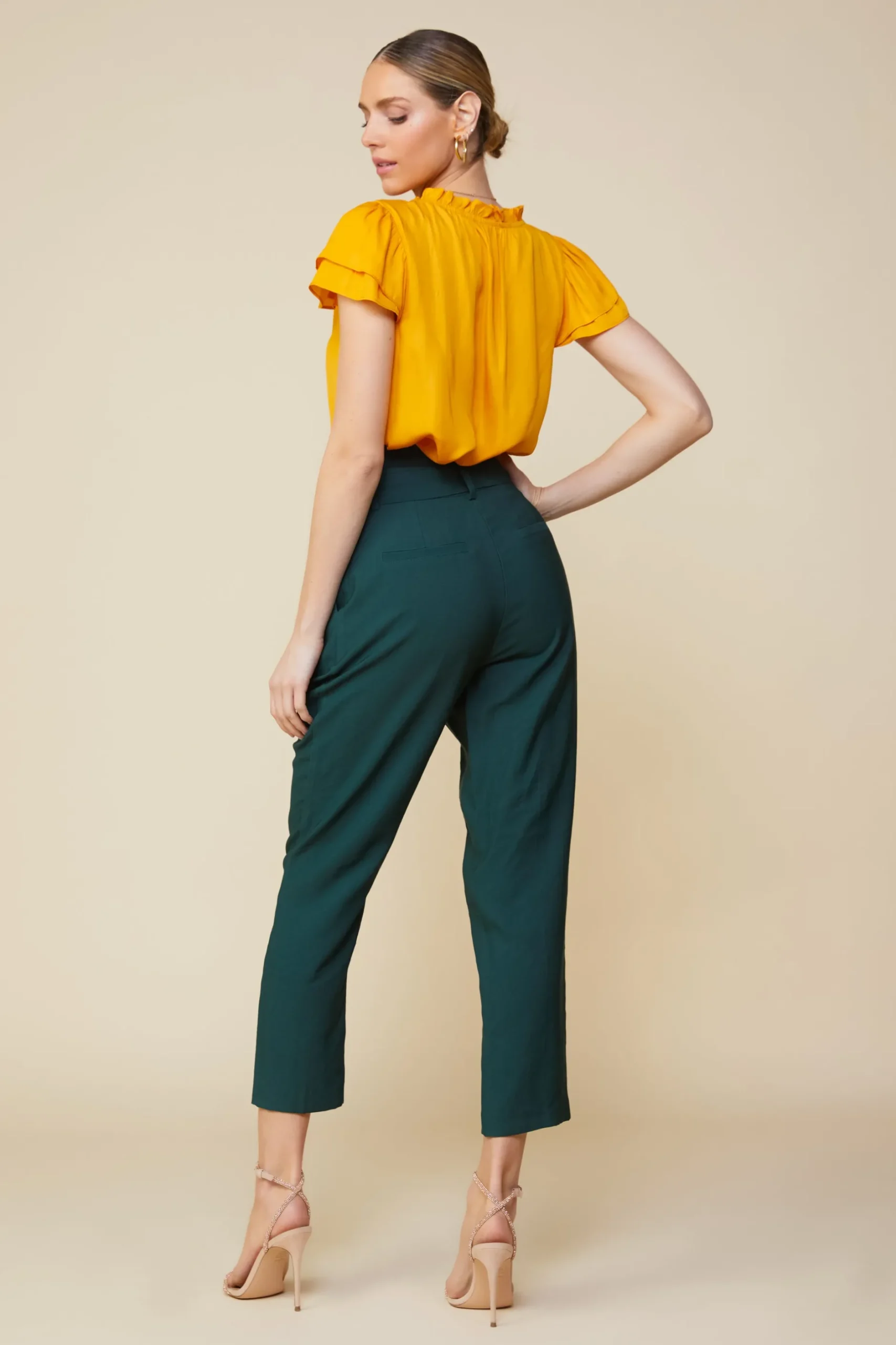 SKIES ARE BLUE Pants*Paper Bag Belted Pants Gemstonegreen