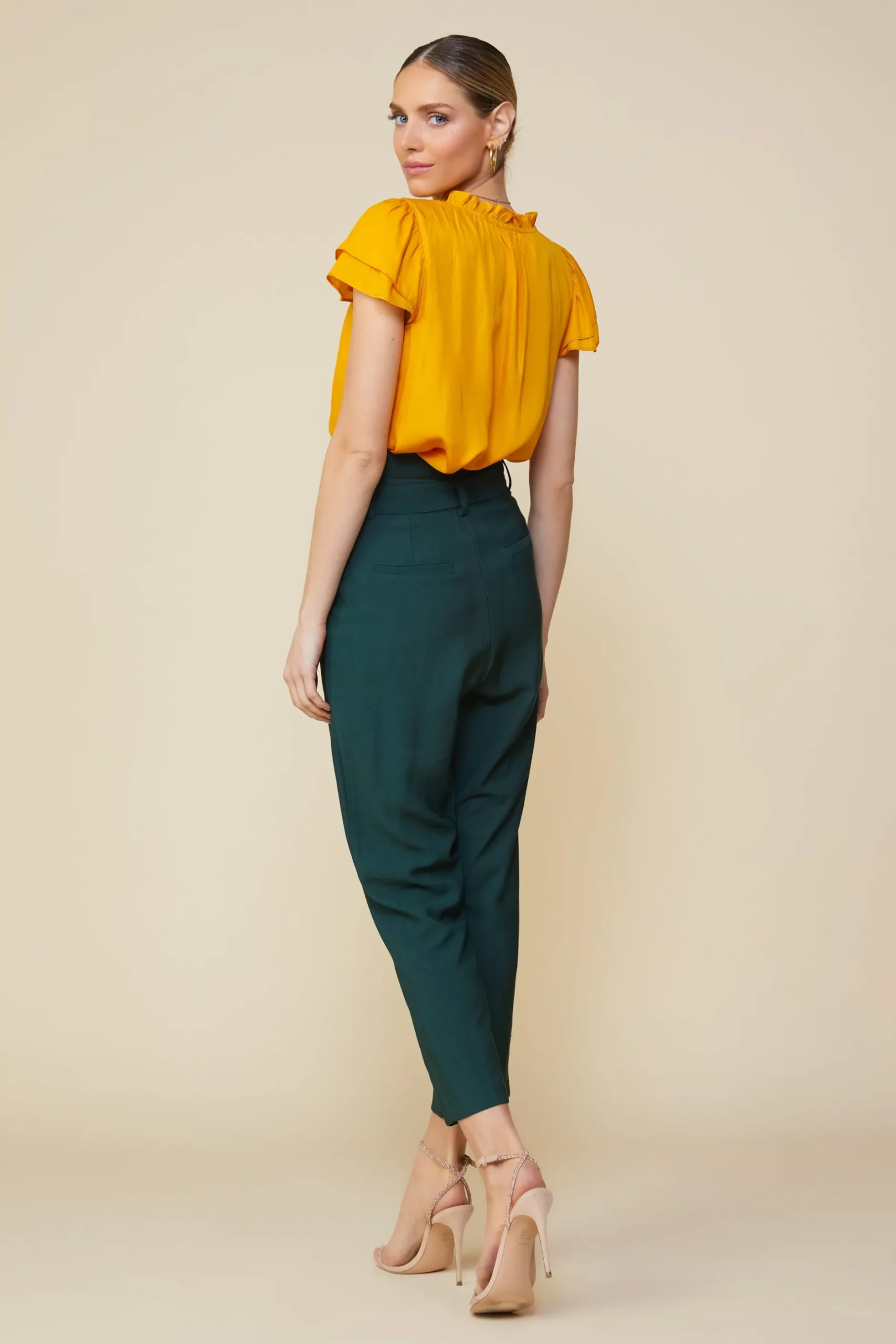 SKIES ARE BLUE Pants*Paper Bag Belted Pants Gemstonegreen