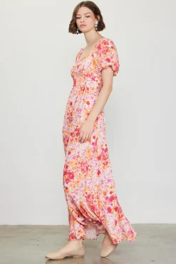 SKIES ARE BLUE Maxi Dresses*Peachy Floral Print Maxi Dress Apricot