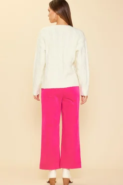 SKIES ARE BLUE Long Sleeve Tops|Sweaters*Pearl Detail Cable Knit Sweater Cream