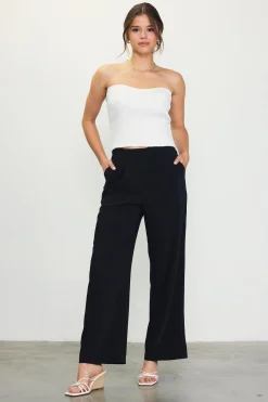 SKIES ARE BLUE Pants*Pintuck Wide Leg Trousers Black