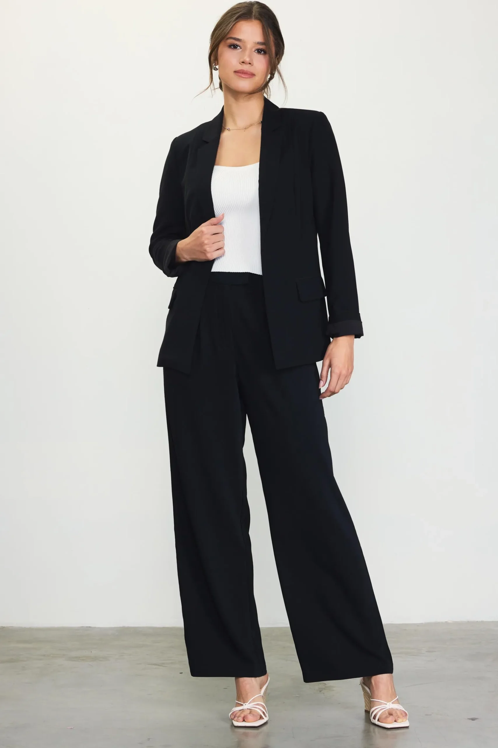 SKIES ARE BLUE Pants*Pintuck Wide Leg Trousers Black