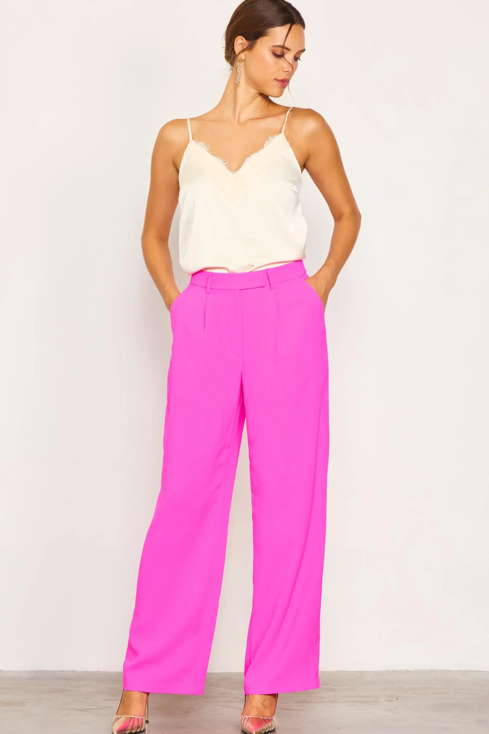 SKIES ARE BLUE Pants*Pintuck Wide Leg Trousers Ultrapink