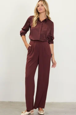 SKIES ARE BLUE Pants*Pintuck Wide Leg Trousers Chocolate