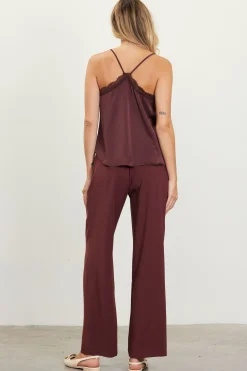 SKIES ARE BLUE Pants*Pintuck Wide Leg Trousers Chocolate