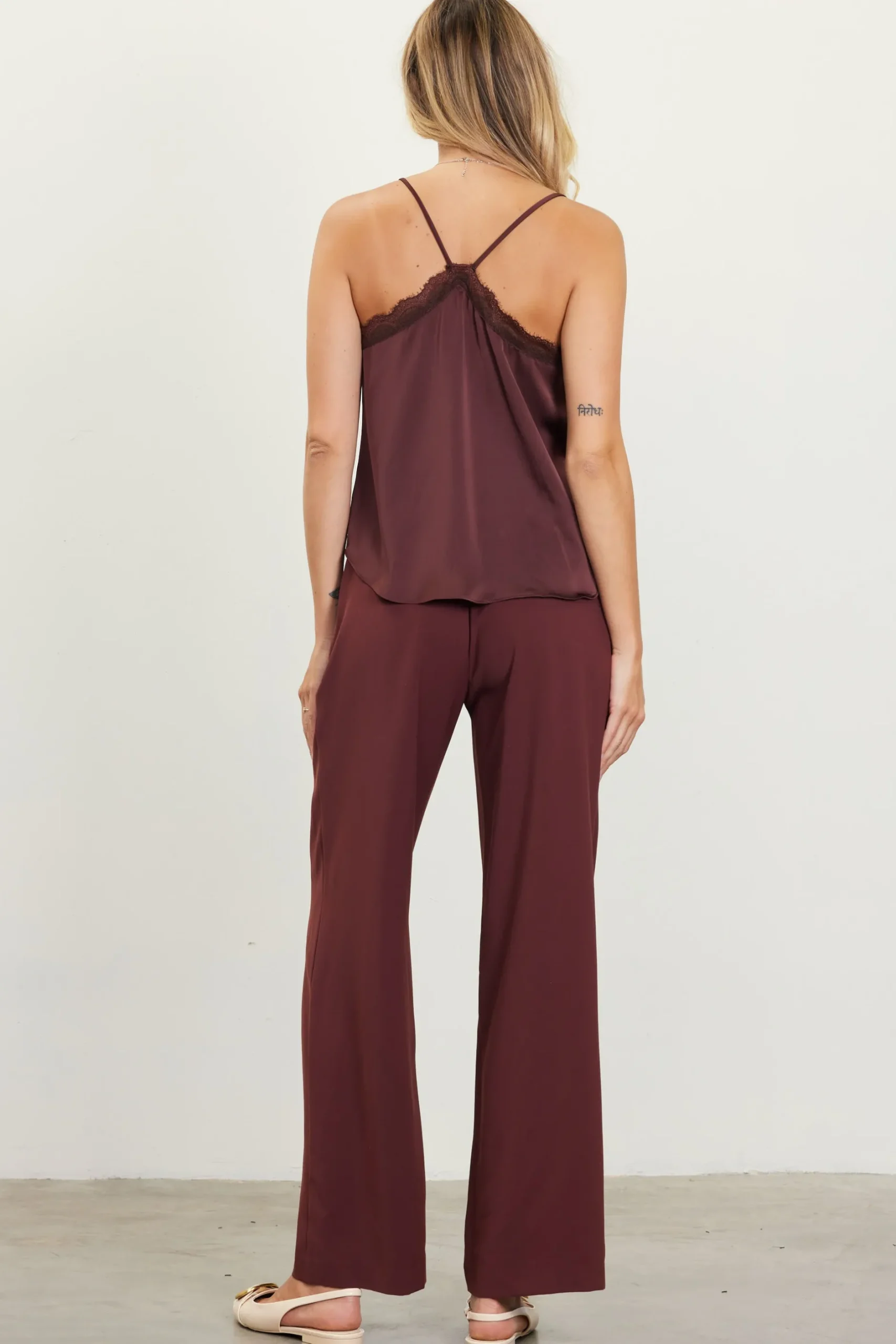 SKIES ARE BLUE Pants*Pintuck Wide Leg Trousers Chocolate