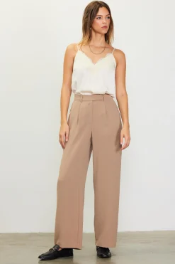 SKIES ARE BLUE Pants*Pintuck Wide Leg Trousers Tan