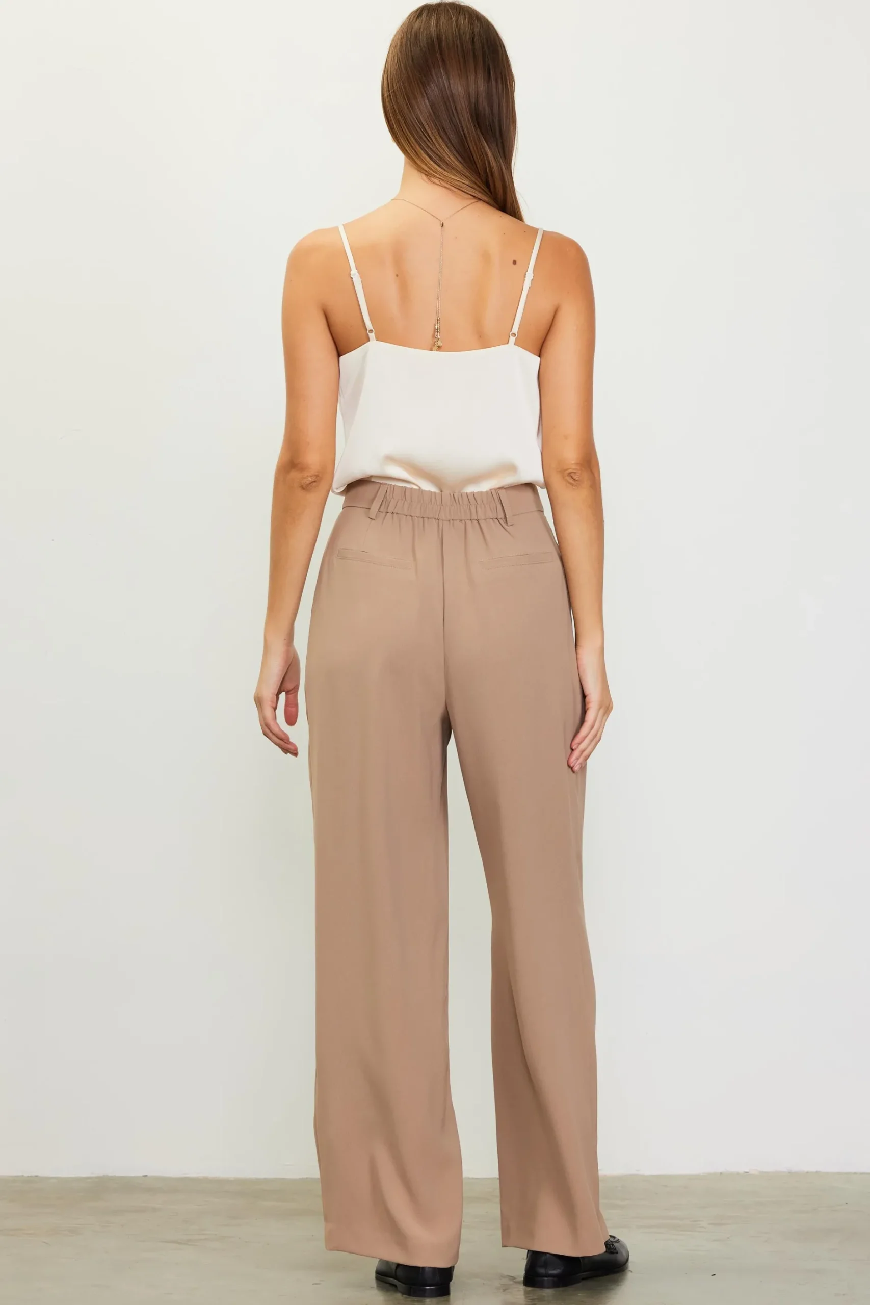 SKIES ARE BLUE Pants*Pintuck Wide Leg Trousers Tan