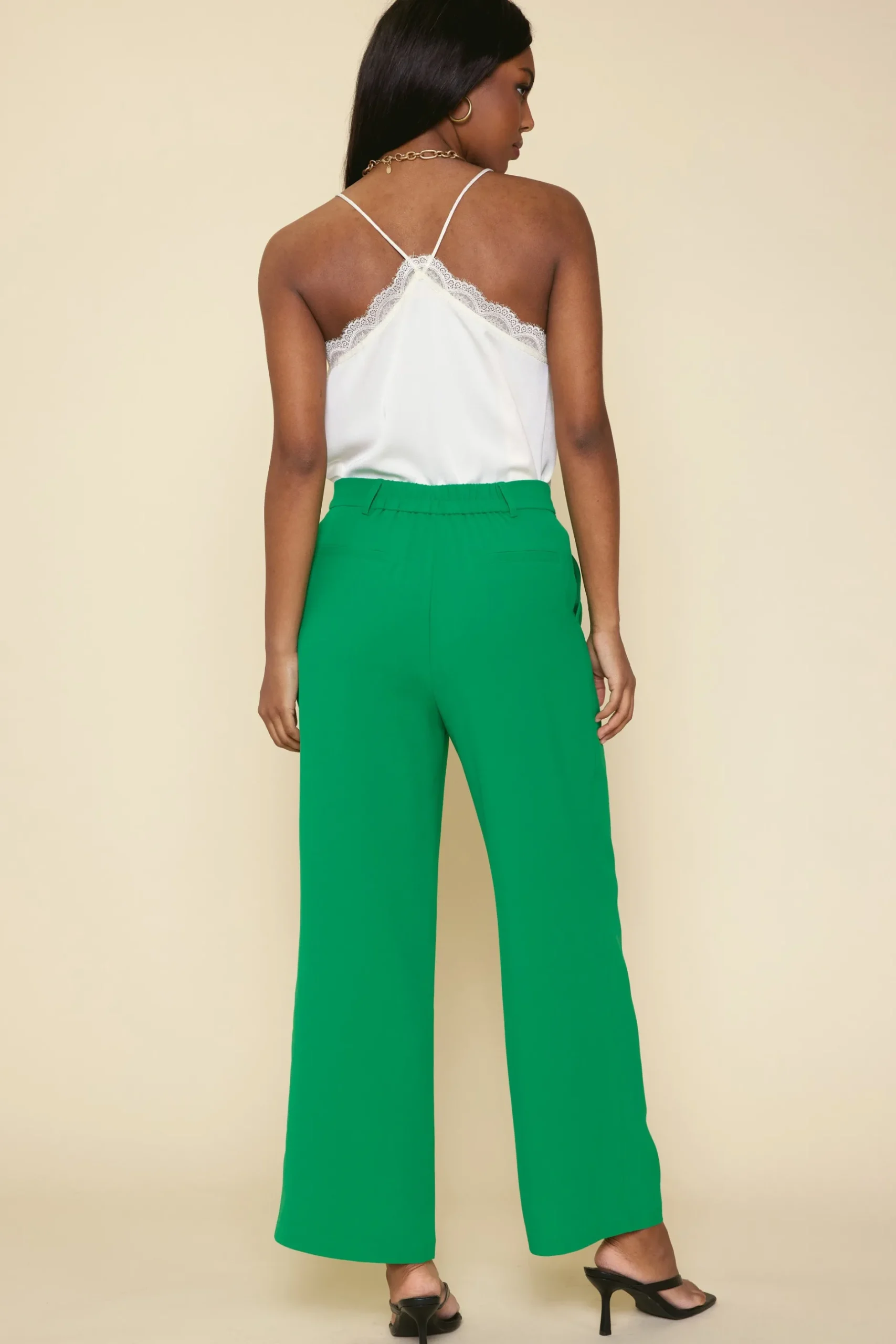 SKIES ARE BLUE Pants*Pintuck Wide Leg Trousers Kelly-green