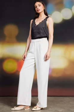 SKIES ARE BLUE Pants*Pintuck Wide Leg Trousers Cream