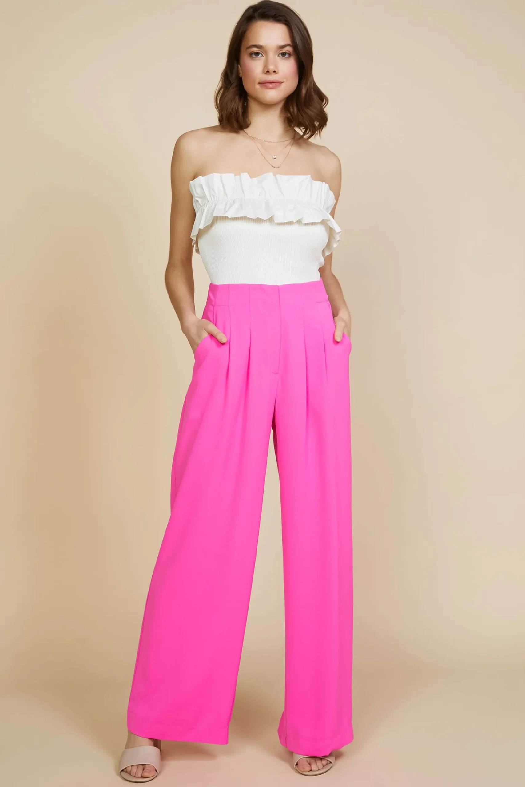 SKIES ARE BLUE Pants*Pintuck Wide Pants Prettyinpink