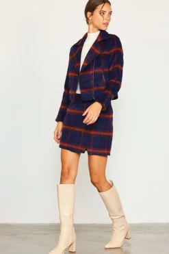 SKIES ARE BLUE Outerwear|Blazers*Plaid Moto Jacket Navy-teal