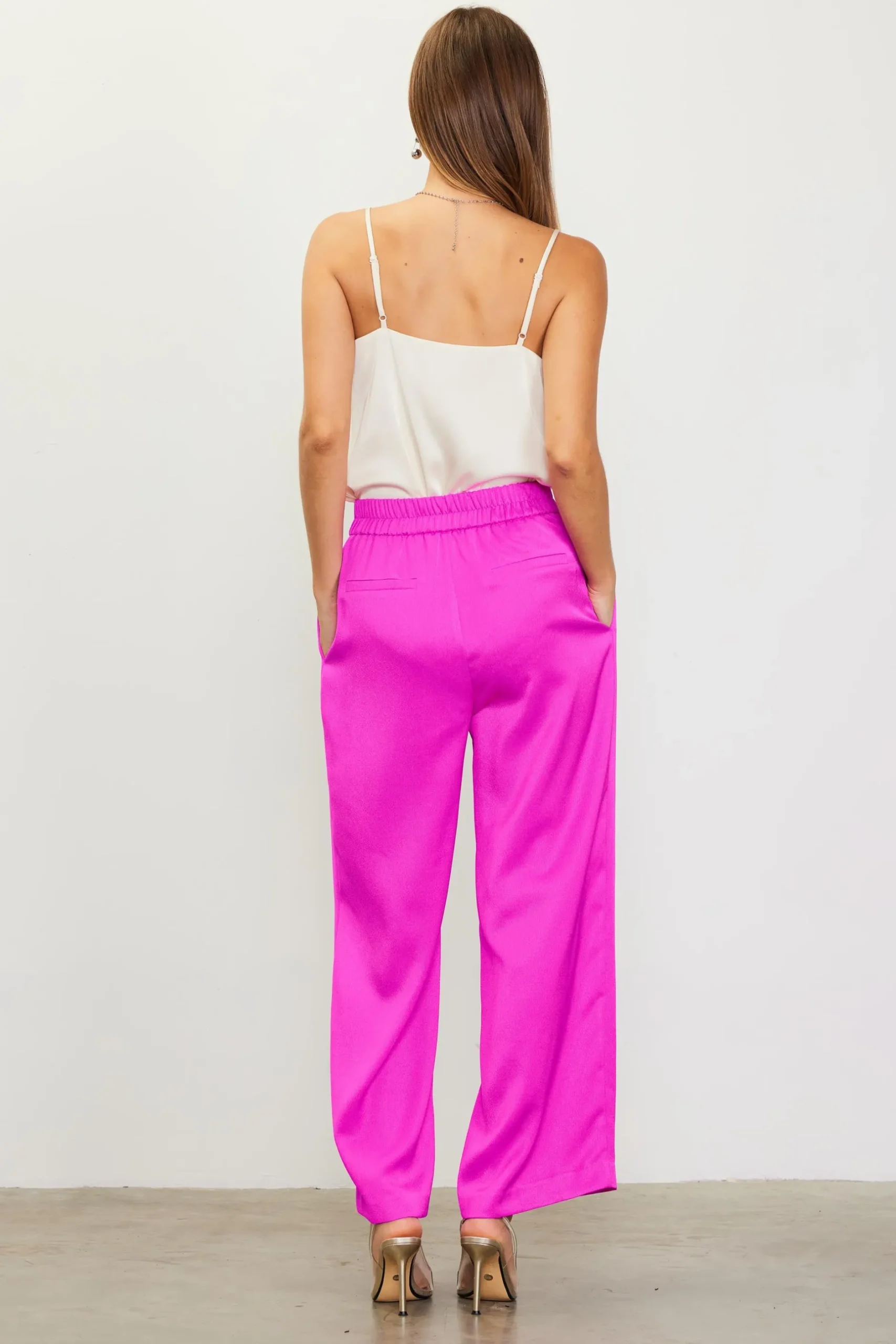SKIES ARE BLUE Pants*Pleat Wide Leg Trousers Magenta