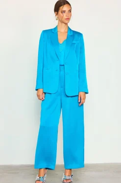 SKIES ARE BLUE Pants*Pleat Wide Leg Trousers Turquoise
