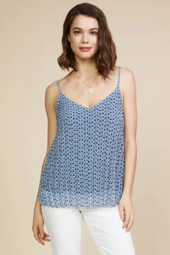 SKIES ARE BLUE Sleeveless Tops*Pleated Cami Top Navy