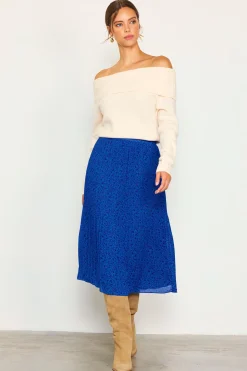 SKIES ARE BLUE Skirts*Pleated Floral Midi Skirt Cobalt