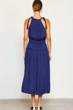 SKIES ARE BLUE Midi Dresses*Pleated Halter Midi Dress Navy