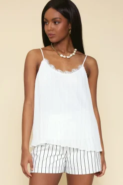 SKIES ARE BLUE Sleeveless Tops*Pleated Lace Detail Cami Top Offwhite