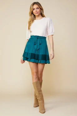 SKIES ARE BLUE Skirts*Pleated Self-Tie Mini Skirt Gemstonegreen