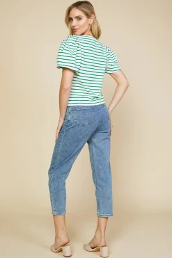 SKIES ARE BLUE Short Sleeve Tops*Pleated Sleeve Knit Top Jadegreen