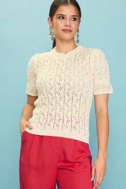 SKIES ARE BLUE Short Sleeve Tops|Sweaters*Pointelle Short Sleeve Sweater Ivory