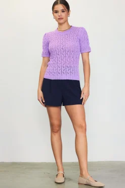 SKIES ARE BLUE Short Sleeve Tops|Sweaters*Pointelle Short Sleeve Sweater Lavender