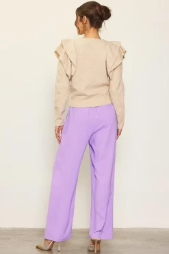 SKIES ARE BLUE Sweaters*Pointelle-Knit Ruffle Sleeve Sweater Cream