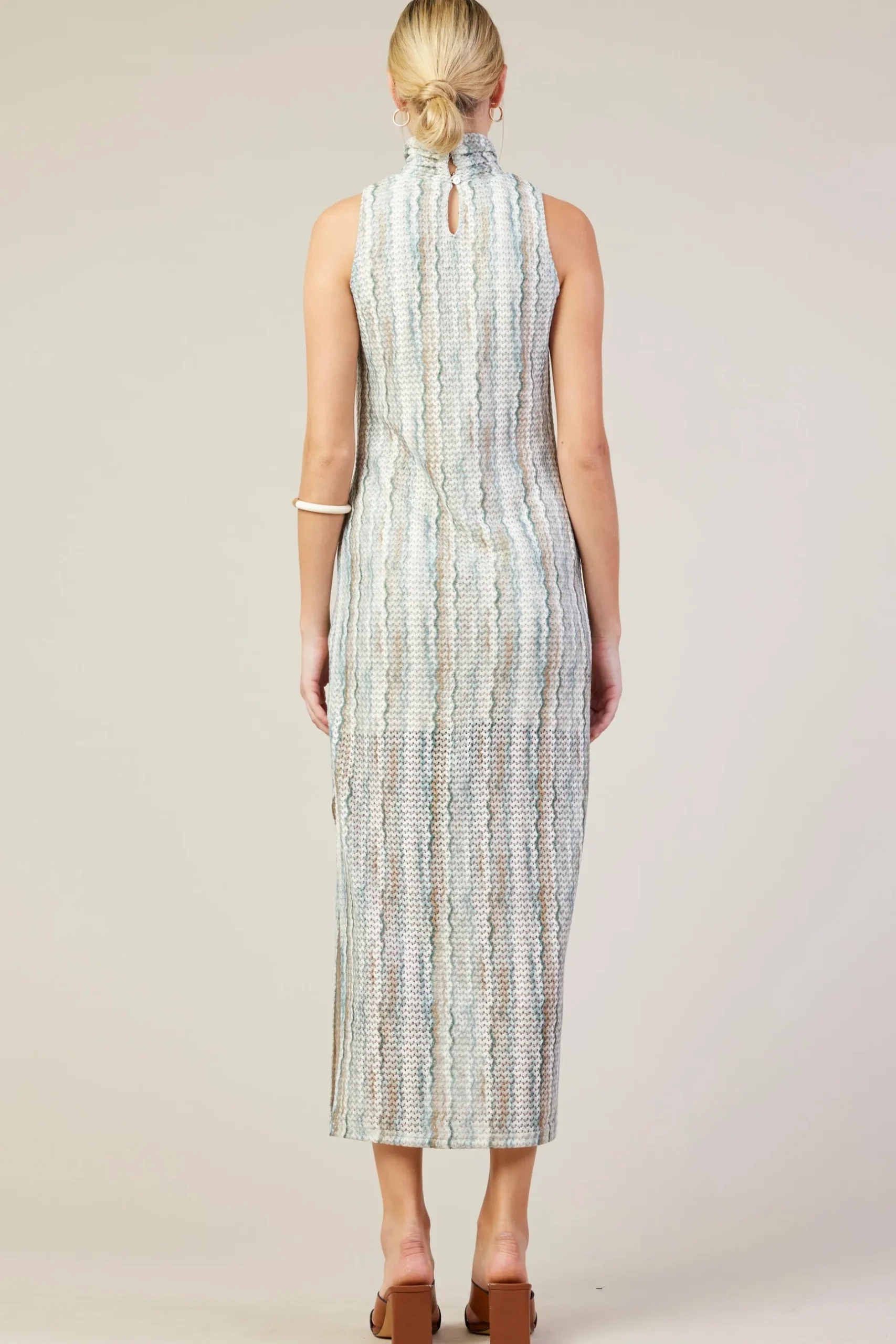 SKIES ARE BLUE Midi Dresses*Printed Crochet Sleeveless Dress Olive