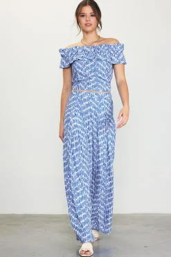 SKIES ARE BLUE Pants*Printed Wide-Leg Pants Blue