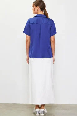 SKIES ARE BLUE Short Sleeve Tops*Recycled Button Down Short Sleeve Shirt Stonenavy