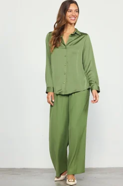 SKIES ARE BLUE Blouses|Long Sleeve Tops*Recycled Button Down Top Olive