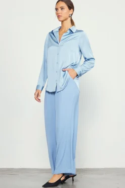 SKIES ARE BLUE Blouses|Long Sleeve Tops*Recycled Button Down Top Dustyblue