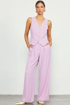 SKIES ARE BLUE Sleeveless Tops*Recycled Button Down Vest Dustylilac