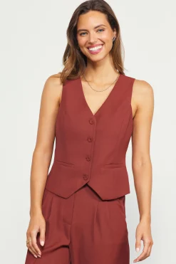 SKIES ARE BLUE Sleeveless Tops*Recycled Button Down Vest Chocolate