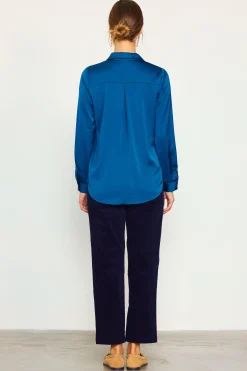 SKIES ARE BLUE Blouses|Long Sleeve Tops*Recycled Classic Button Down Top Darkteal