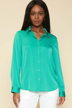 SKIES ARE BLUE Blouses|Long Sleeve Tops*Recycled Classic Button Down Top Emeraldgreen