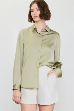 SKIES ARE BLUE Blouses|Long Sleeve Tops*Recycled Classic Button Down Top Sage