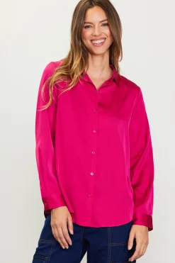 SKIES ARE BLUE Blouses|Long Sleeve Tops*Recycled Classic Button Down Top Berrypink