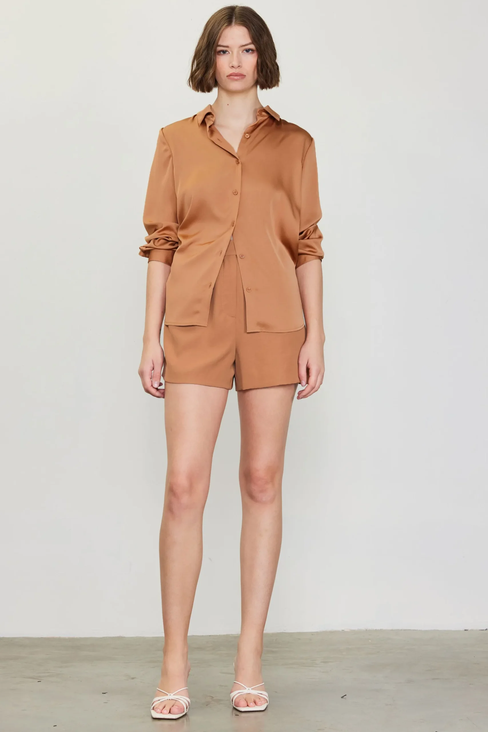 SKIES ARE BLUE Blouses|Long Sleeve Tops*Recycled Classic Button Down Top Hazelnut
