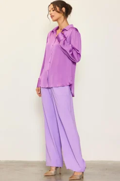 SKIES ARE BLUE Long Sleeve Tops*Recycled Crinkle Satin Buttondown Mindfulmauve