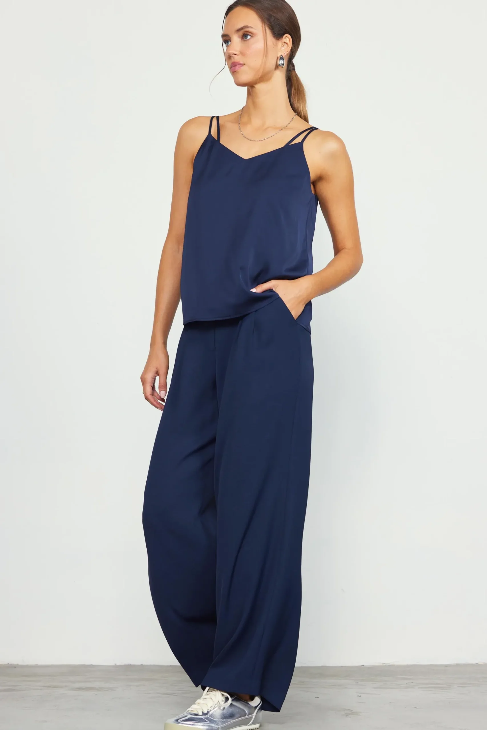 SKIES ARE BLUE Sleeveless Tops*Recycled Double Strap Cami Midnightnavy