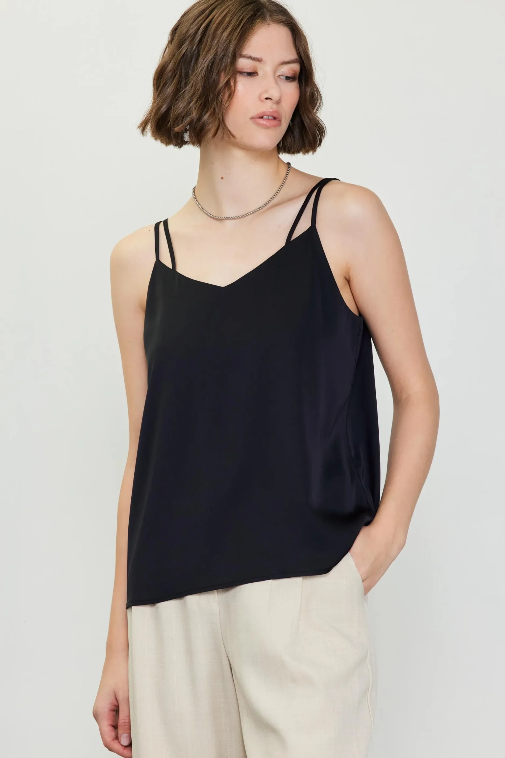 SKIES ARE BLUE Sleeveless Tops*Recycled Double Strap Cami Black
