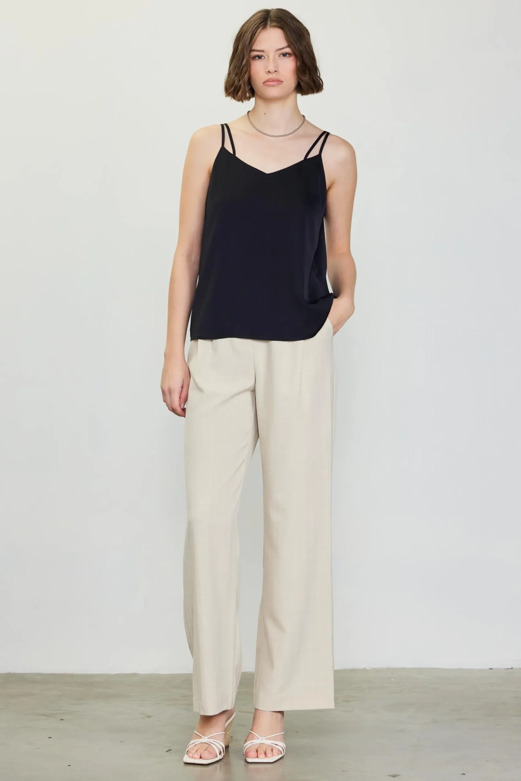 SKIES ARE BLUE Sleeveless Tops*Recycled Double Strap Cami Black