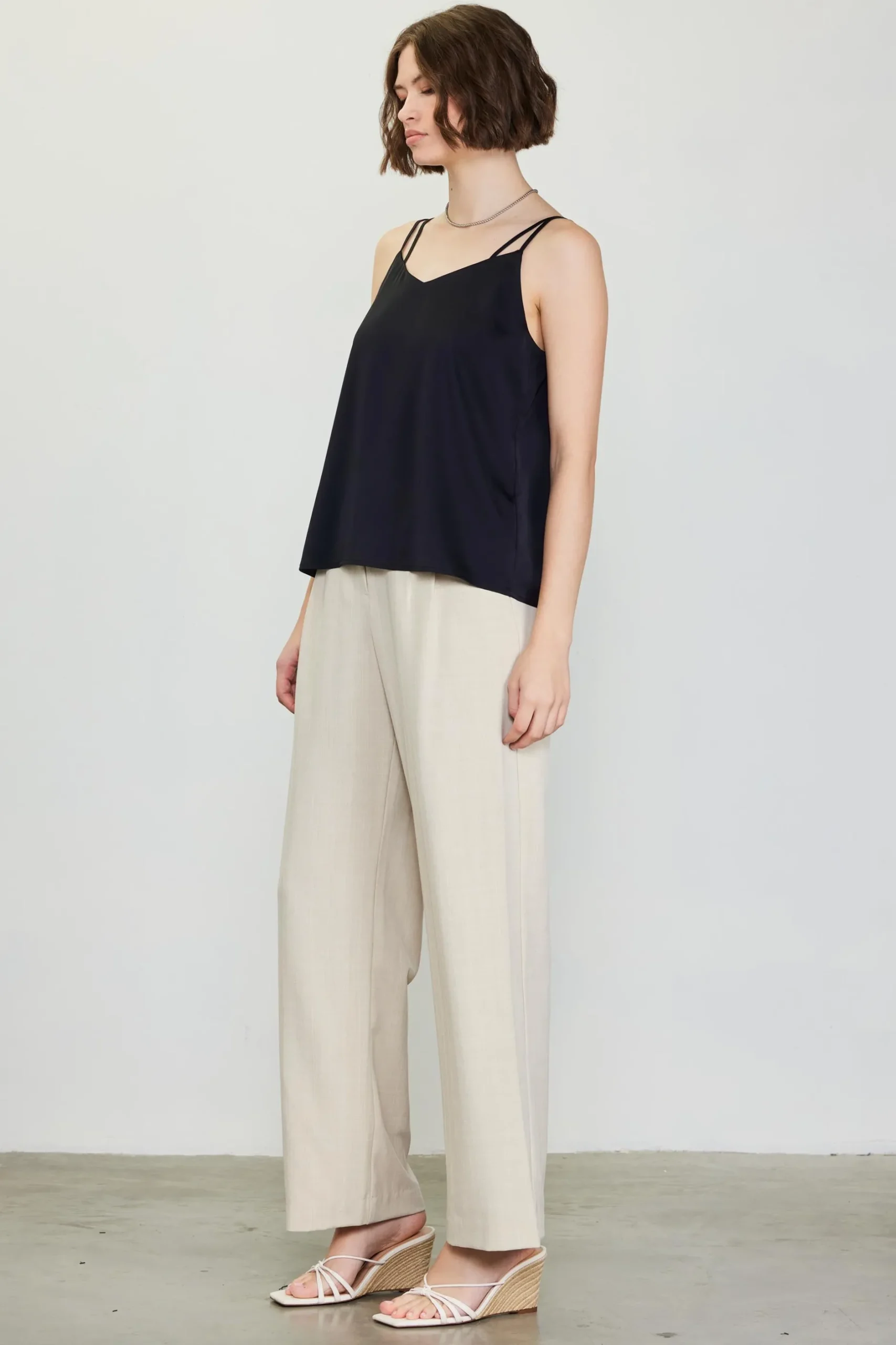 SKIES ARE BLUE Sleeveless Tops*Recycled Double Strap Cami Black