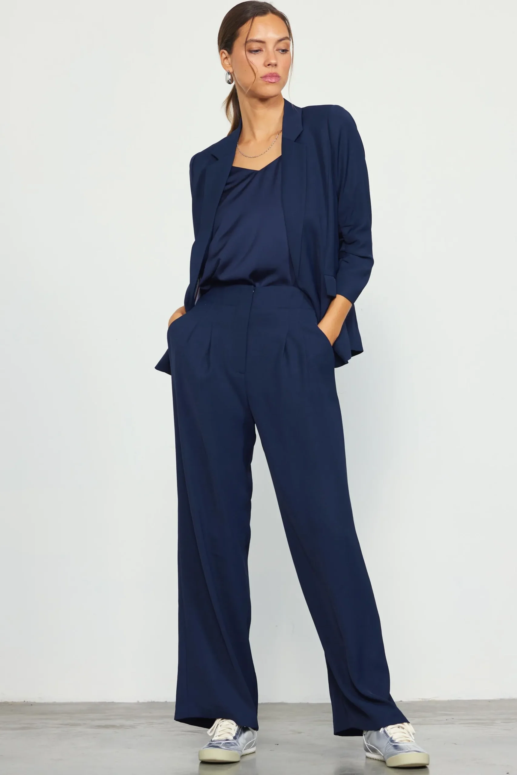 SKIES ARE BLUE Blazers*Recycled Shirred Sleeve Blazer Navy