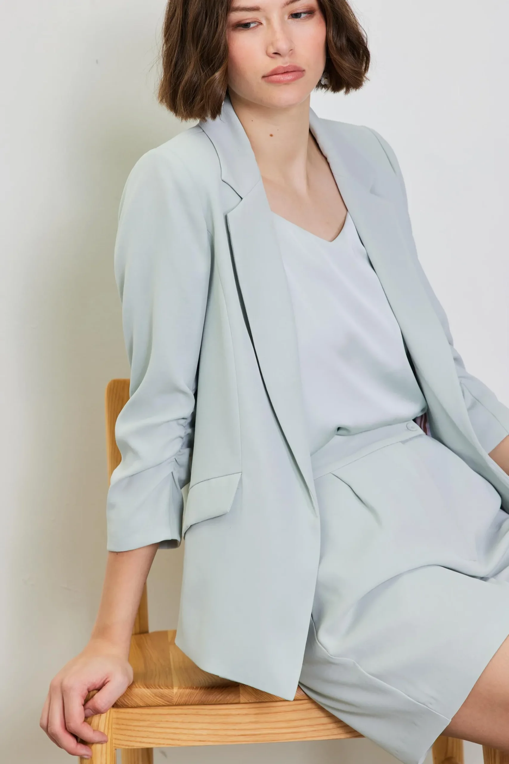 SKIES ARE BLUE Blazers*Recycled Shirred Sleeve Blazer Dovegrey