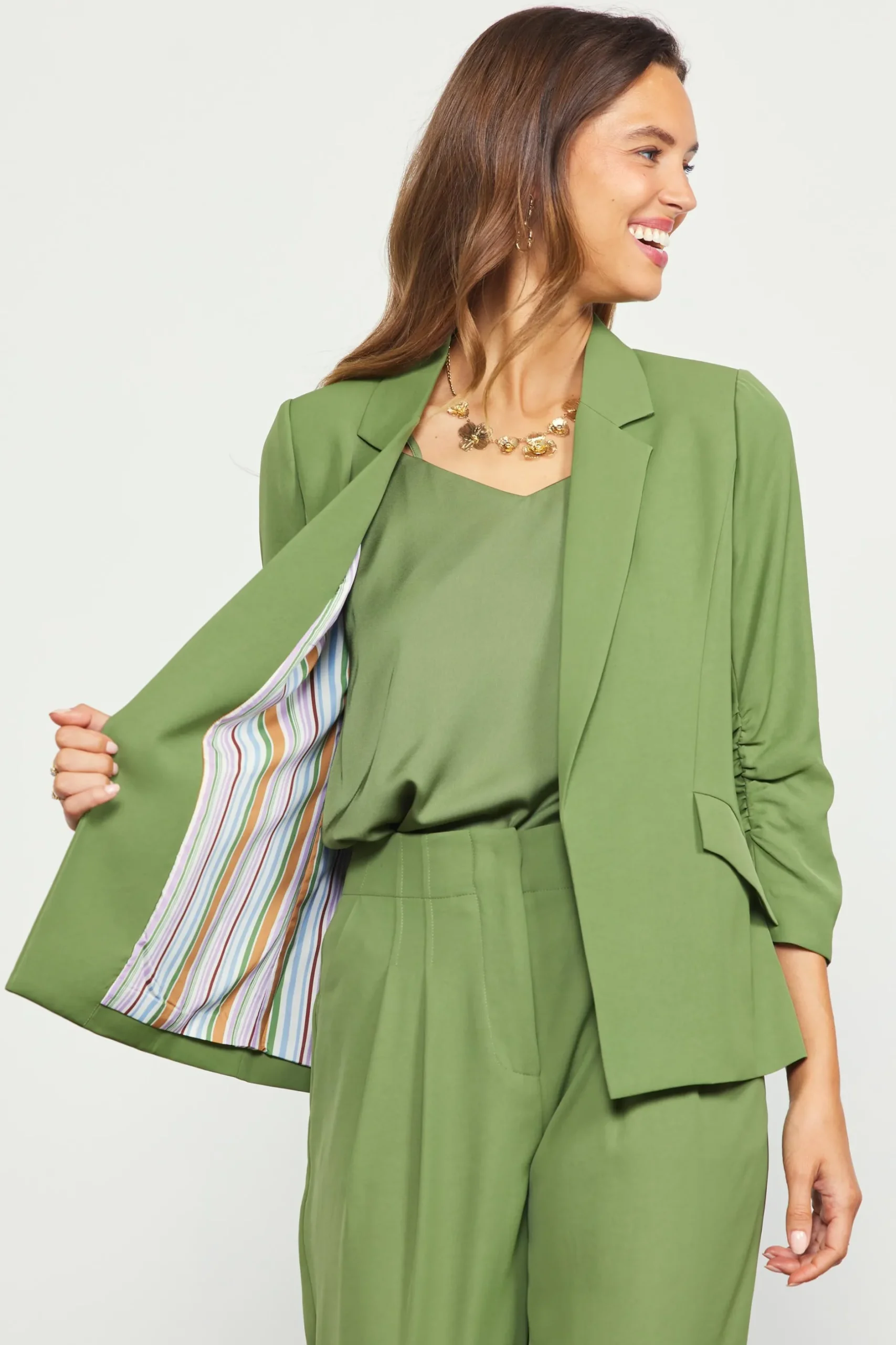 SKIES ARE BLUE Blazers*Recycled Shirred Sleeve Blazer Olive