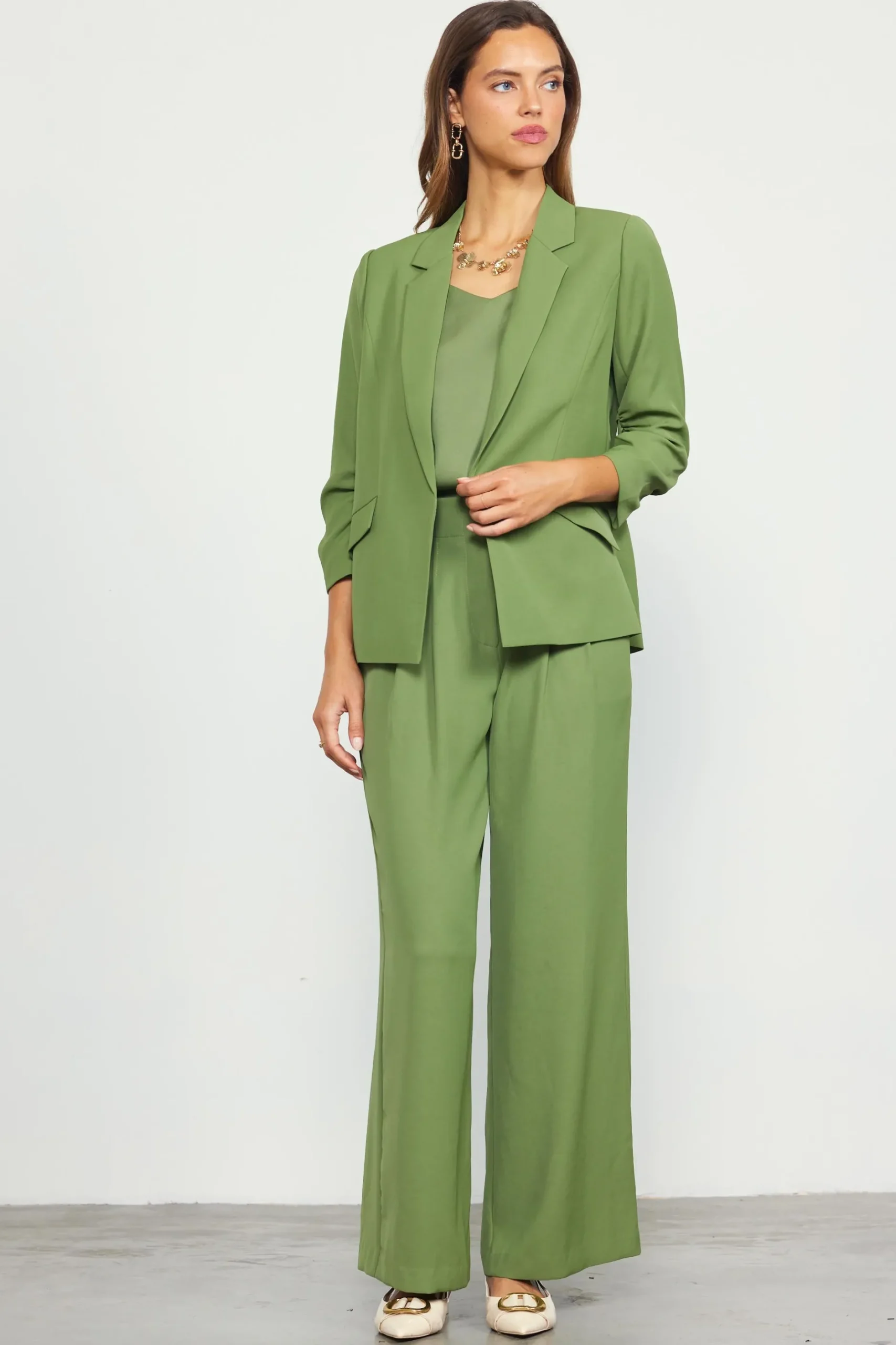 SKIES ARE BLUE Blazers*Recycled Shirred Sleeve Blazer Olive