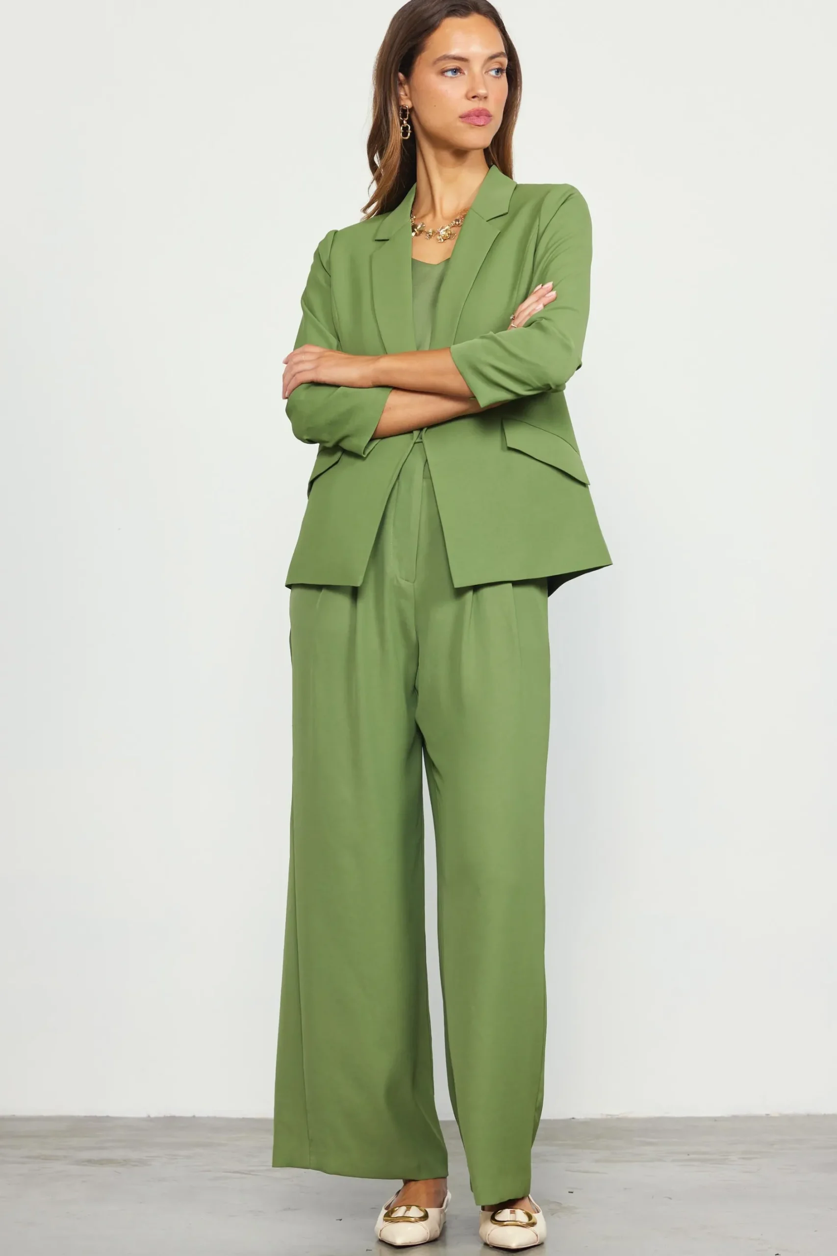 SKIES ARE BLUE Blazers*Recycled Shirred Sleeve Blazer Olive